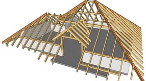 wizualizacja drewnianej konstrukcji więźby dachowej